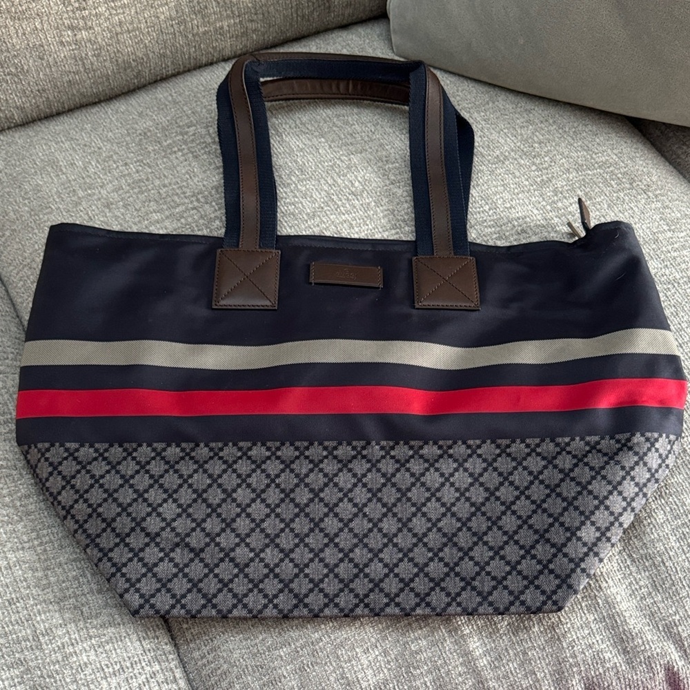 Gucci Nylon Diamante Web Tote bag in navy blue nylon and leather - Picture 8 of 8